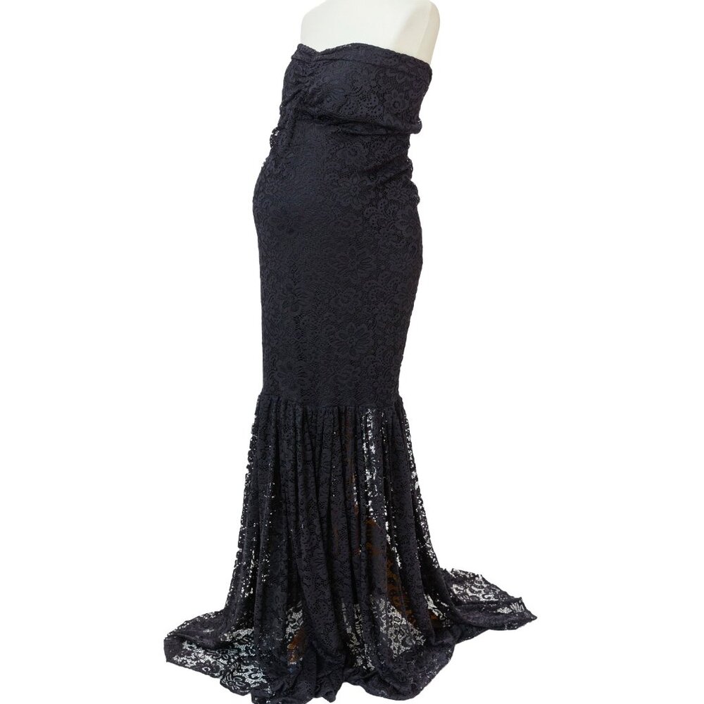 Strapless Black Lace Mermaid Maternity Gown – Size Large